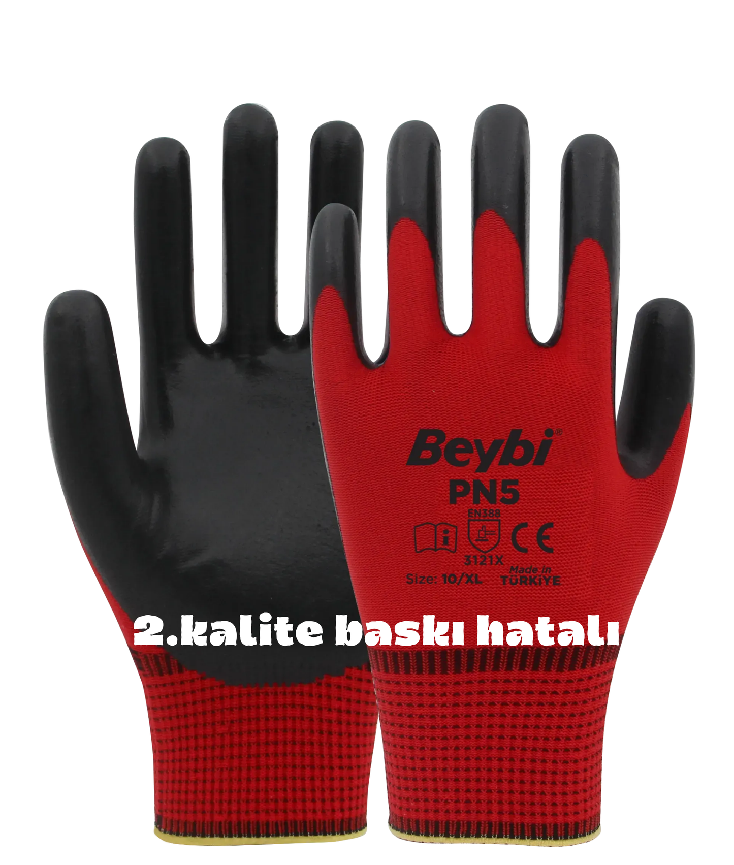PN5 Polyester Örme Nitril Eldiven Kırmızı-Siyah (2. Kalite) 100 Adet
