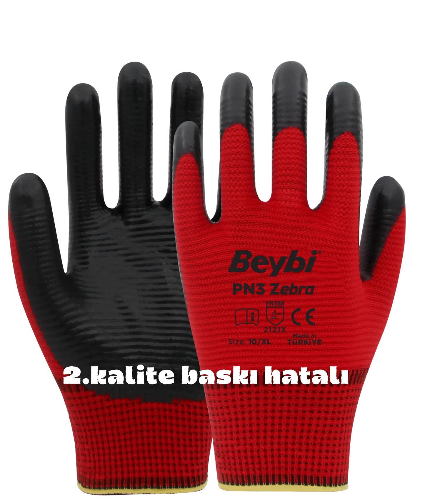 PN3 Zebra Polyester Örme Nitril Eldiven Kırmızı-Siyah (2. Kalite) 288 Adet (1 Koli)