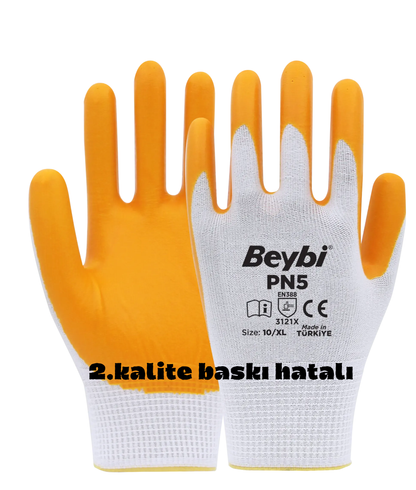 PN5 Polyester Örme Nitril Eldiven Sarı (2. Kalite)