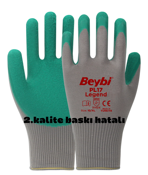 PL17 Legend Polyester Örme Lateks Eldiven Yeşil (2. Kalite) 50 Adet