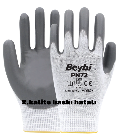 PN72 Polyester Örme Nitril Eldiven Gri (2. Kalite)