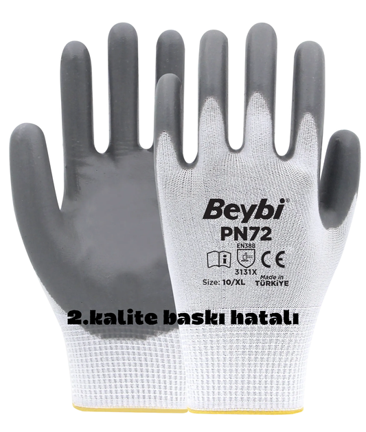 PN72 Polyester Örme Nitril Eldiven Gri (2. Kalite)