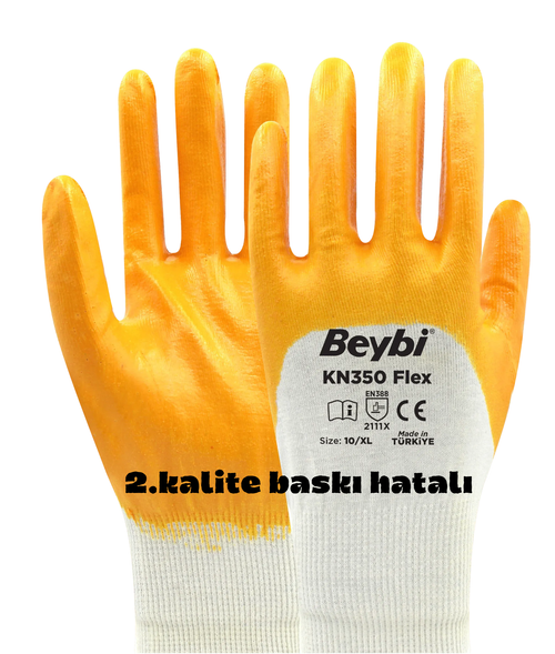 KN350 Flex Pamuk Nitril Eldiven Sarı (2. Kalite) 100 Adet