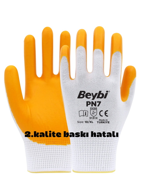 PN7 Polyester Örme Nitril Eldiven Sarı (2. Kalite) 100 Adet