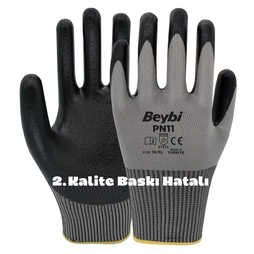 PN11 Polyester Örme Nitril Eldiven Gri (2. Kalite) 100 Adet
