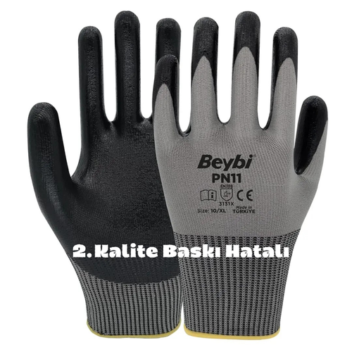 PN11 Polyester Örme Nitril Eldiven Gri (2. Kalite) 100 Adet