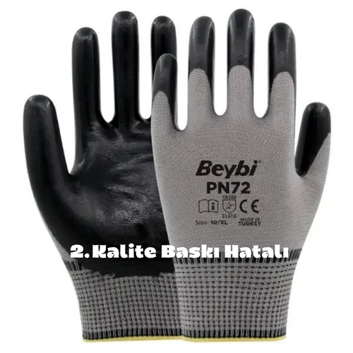 PN72 Polyester Örme Nitril Eldiven Gri-Siyah (2. Kalite)