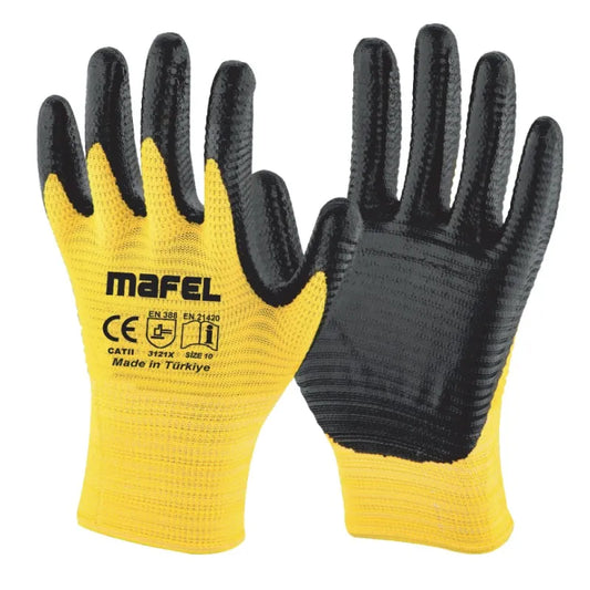 Mafel MF-130 1/2 Polyester Ekstra Nitril Kaplı Sarı İş Eldiveni