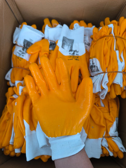 FLEX 30 Nitril Kaplı Pamuk ve Polyester Örgü Eldiven Sarı (2. Kalite) 100 Adet